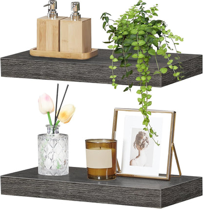 Floating Shelves for Wall, Wall Mounted Shelf Set of 2, 15.7" Hanging Shelf with Invisible Brackets, for Wall Decor Storage in Bathroom Bedroom Kitchen Living Room Office, Rustic Brown BF40BJ01