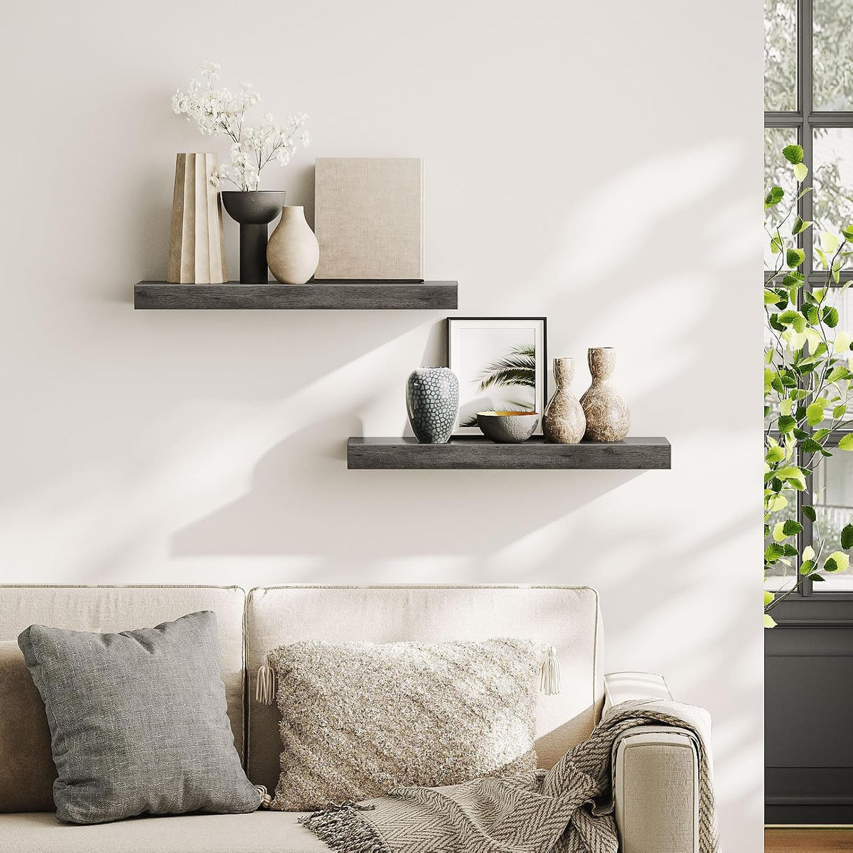 Floating Shelves for Wall, Wall Mounted Shelf Set of 2, 15.7" Hanging Shelf with Invisible Brackets, for Wall Decor Storage in Bathroom Bedroom Kitchen Living Room Office, Rustic Brown BF40BJ01