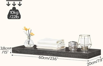 Floating Shelves for Wall, Wall Mounted Shelf Set of 2, 15.7" Hanging Shelf with Invisible Brackets, for Wall Decor Storage in Bathroom Bedroom Kitchen Living Room Office, Rustic Brown BF40BJ01