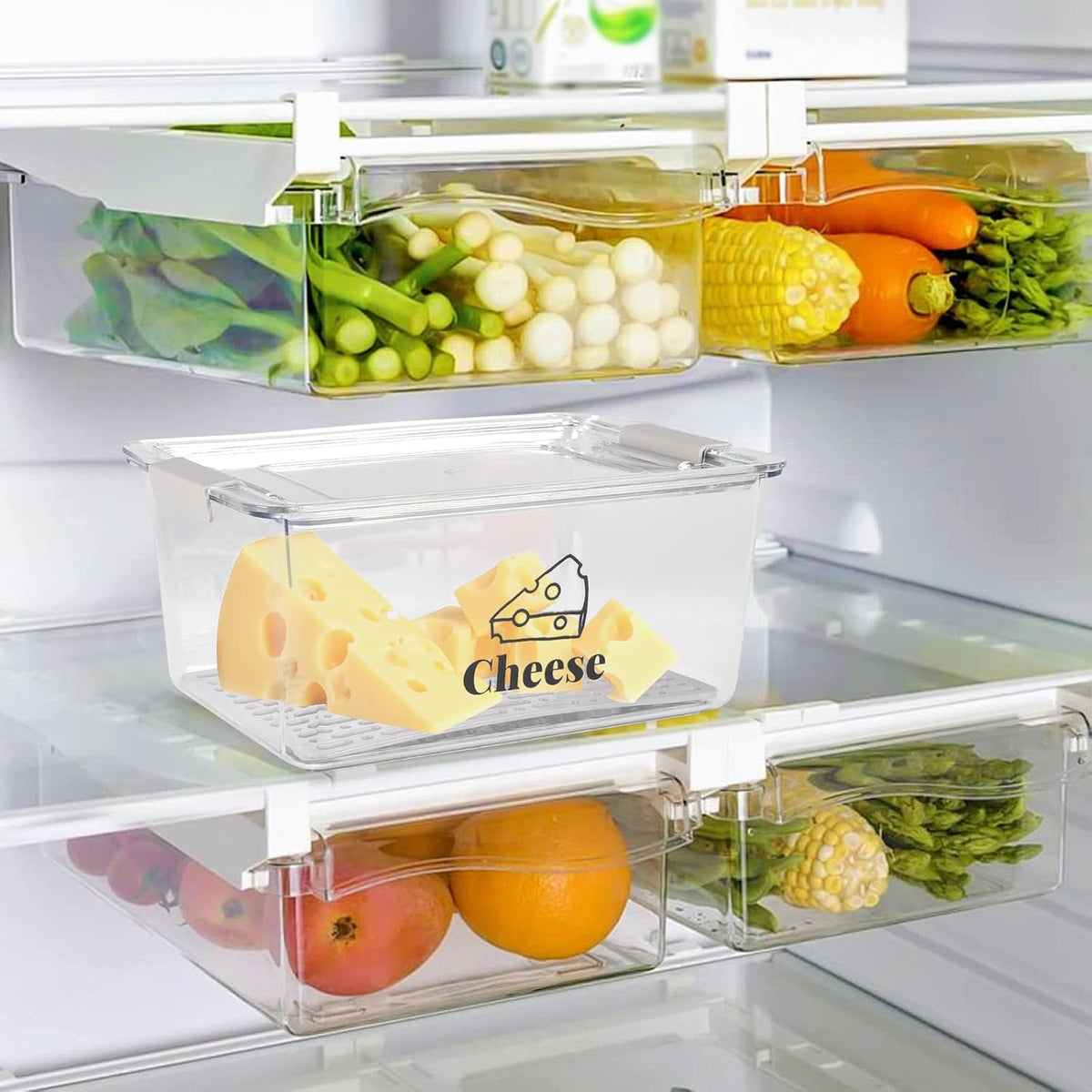 Cheese Holder Food Storage, Airtight Cheese Storage Box with Lid- Non Toxic, Lunch Meat Storage Sandwich Ham Cheeses Salami Sliced Turkey for Refrigerator to Keep Food Fresh,Clear-1Pack