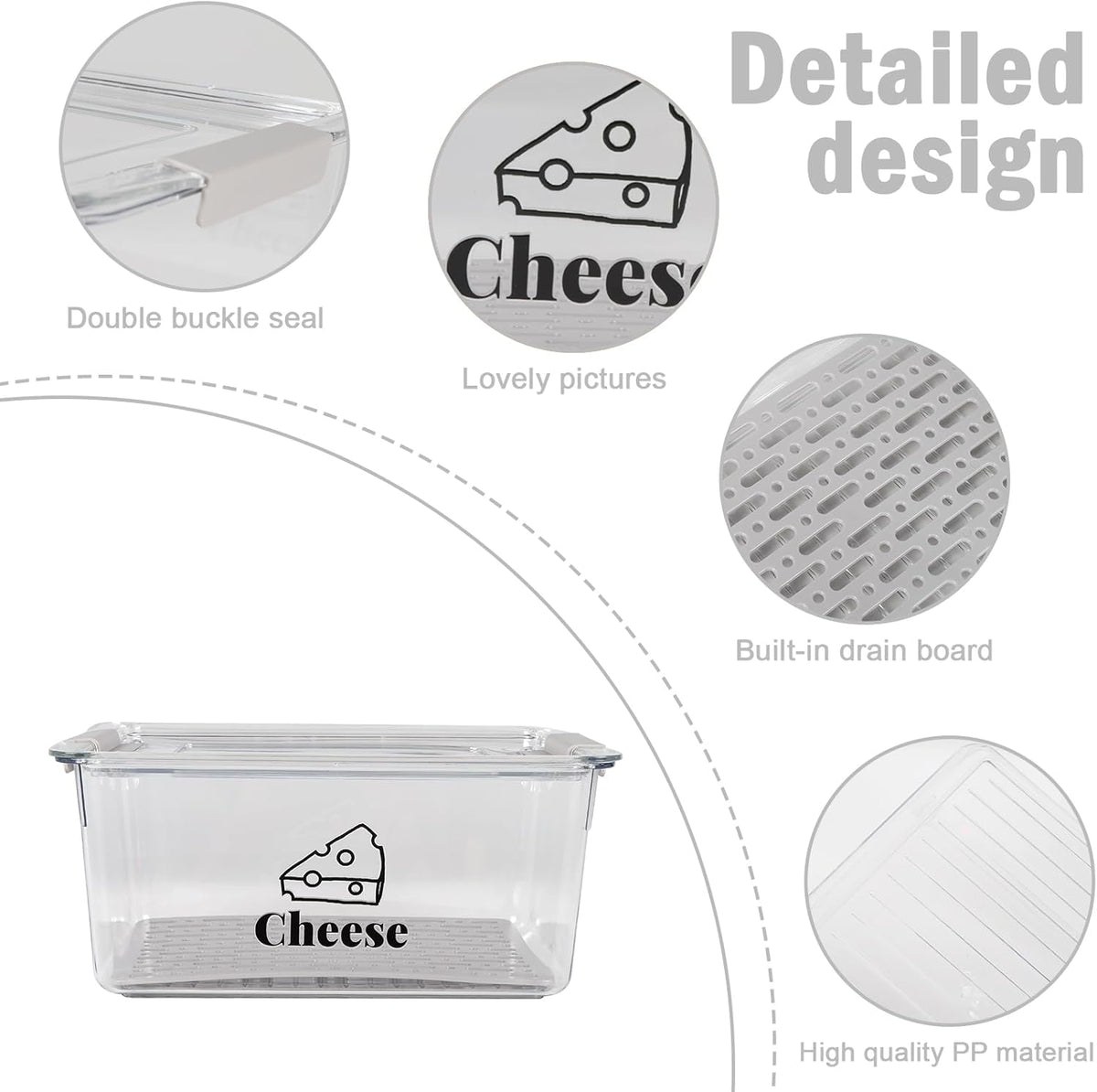 Cheese Holder Food Storage, Airtight Cheese Storage Box with Lid- Non Toxic, Lunch Meat Storage Sandwich Ham Cheeses Salami Sliced Turkey for Refrigerator to Keep Food Fresh,Clear-1Pack