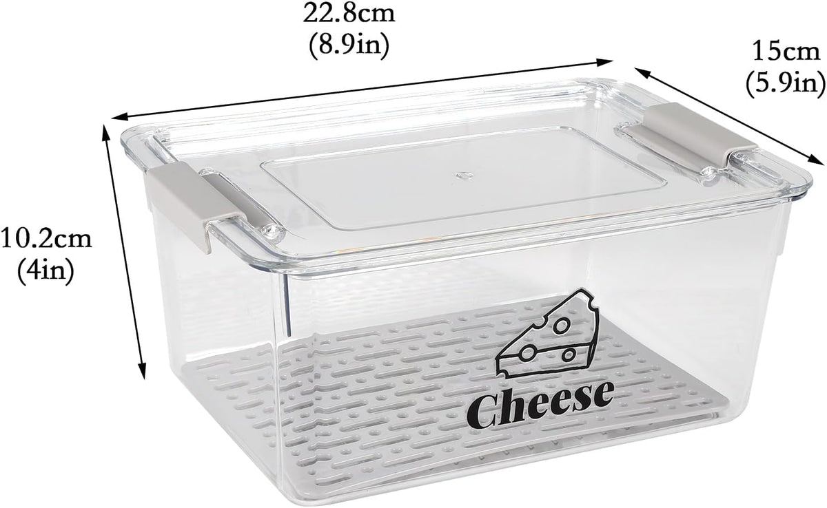 Cheese Holder Food Storage, Airtight Cheese Storage Box with Lid- Non Toxic, Lunch Meat Storage Sandwich Ham Cheeses Salami Sliced Turkey for Refrigerator to Keep Food Fresh,Clear-1Pack