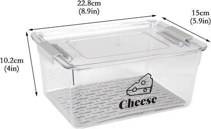 Cheese Holder Food Storage, Airtight Cheese Storage Box with Lid- Non Toxic, Lunch Meat Storage Sandwich Ham Cheeses Salami Sliced Turkey for Refrigerator to Keep Food Fresh,Clear-1Pack