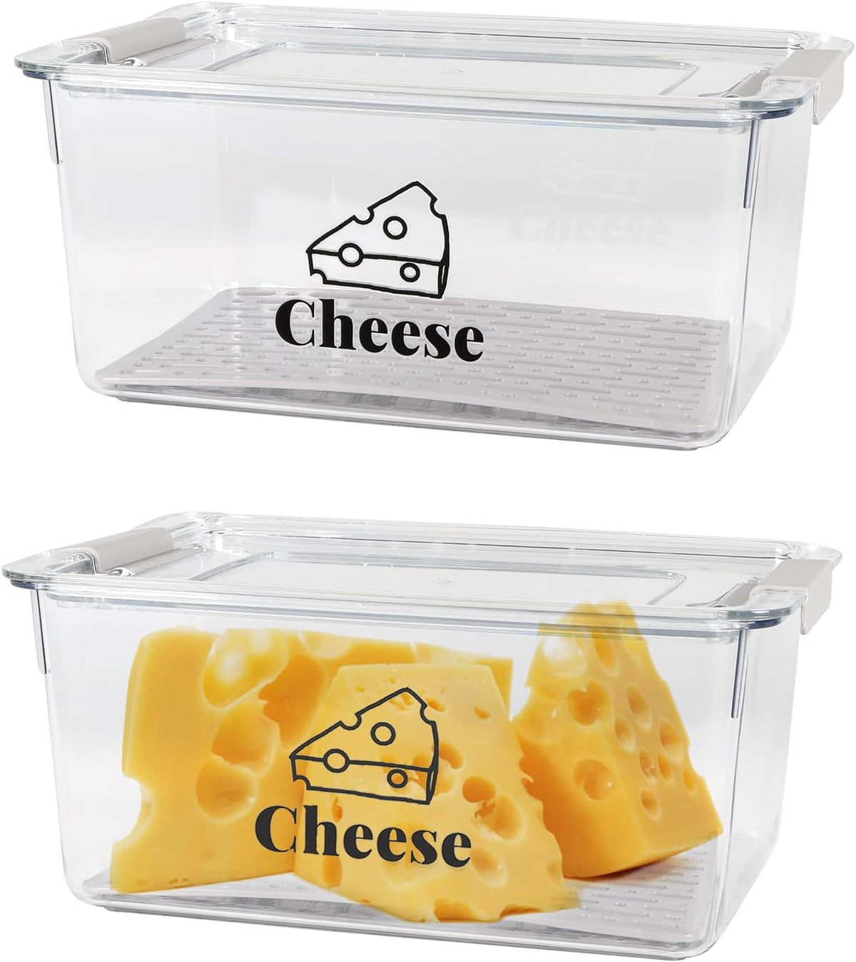 Cheese Holder Food Storage, Airtight Cheese Storage Box with Lid- Non Toxic, Lunch Meat Storage Sandwich Ham Cheeses Salami Sliced Turkey for Refrigerator to Keep Food Fresh,Clear-1Pack
