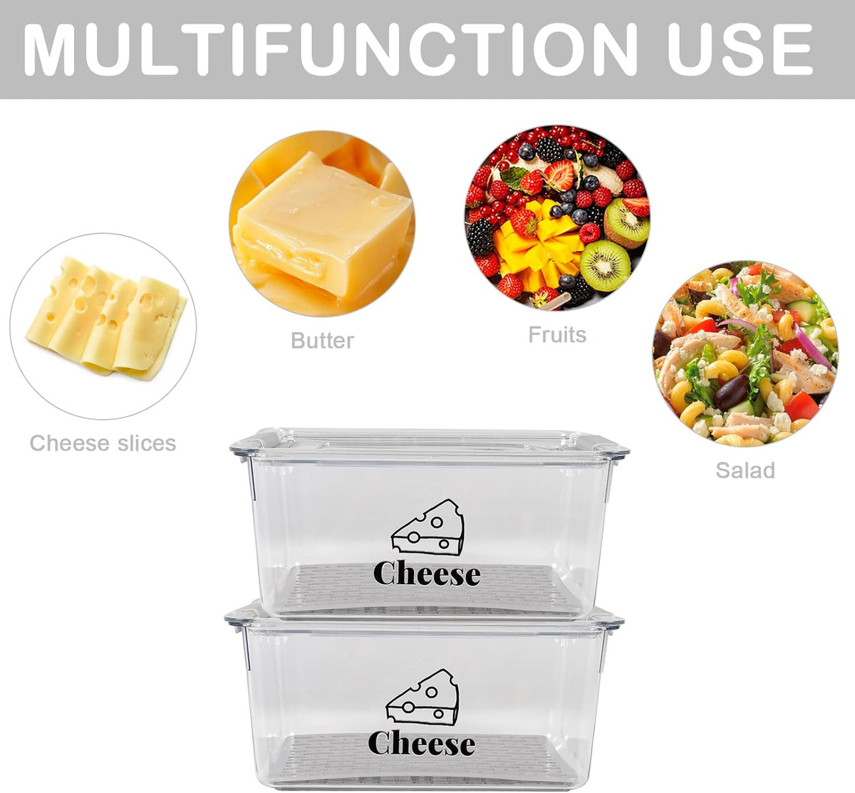 Cheese Holder Food Storage, Airtight Cheese Storage Box with Lid- Non Toxic, Lunch Meat Storage Sandwich Ham Cheeses Salami Sliced Turkey for Refrigerator to Keep Food Fresh,Clear-1Pack