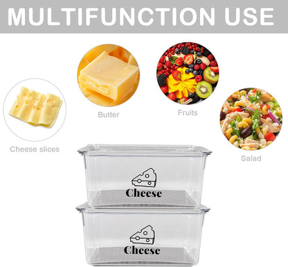 Cheese Holder Food Storage, Airtight Cheese Storage Box with Lid- Non Toxic, Lunch Meat Storage Sandwich Ham Cheeses Salami Sliced Turkey for Refrigerator to Keep Food Fresh,Clear-1Pack