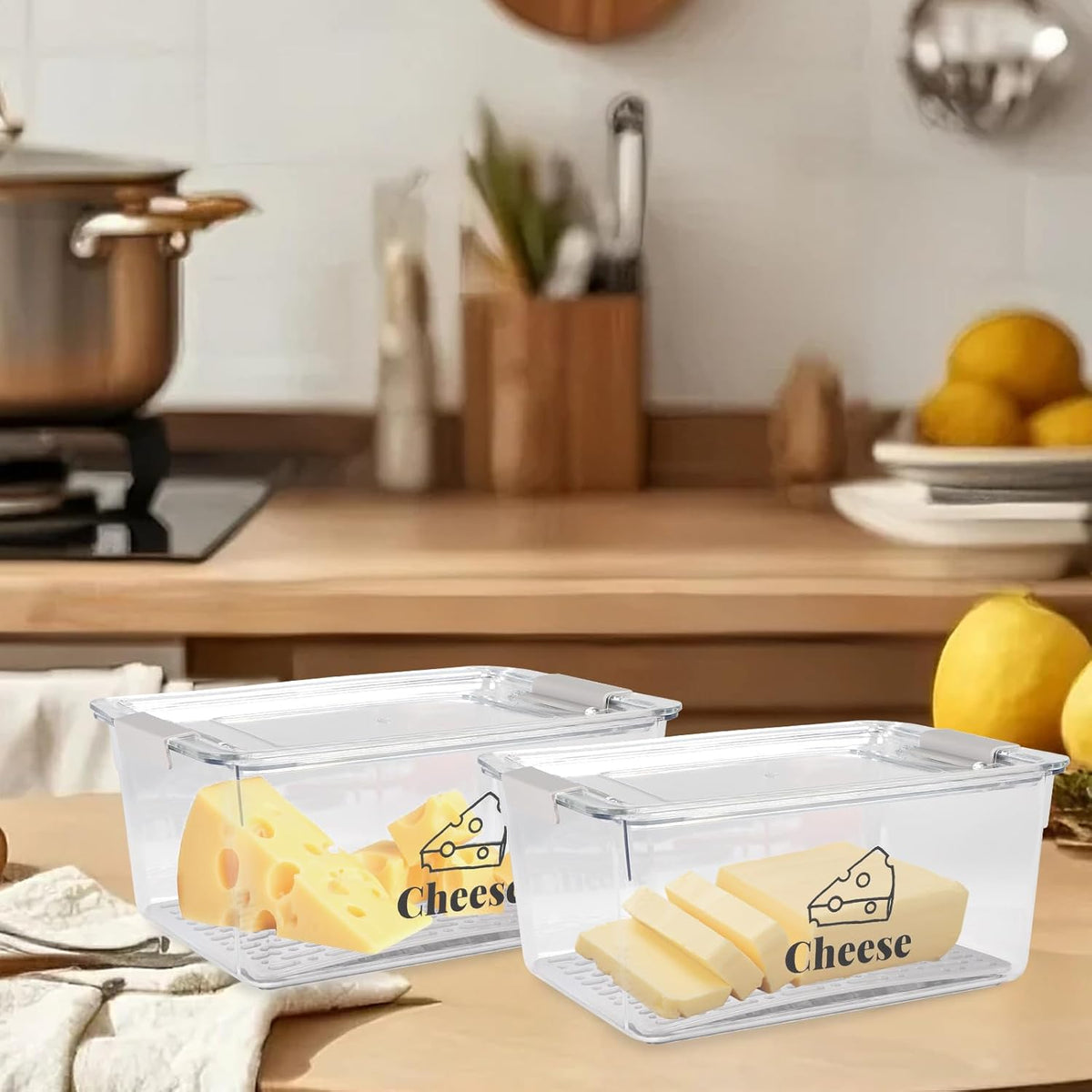 Cheese Holder Food Storage, Airtight Cheese Storage Box with Lid- Non Toxic, Lunch Meat Storage Sandwich Ham Cheeses Salami Sliced Turkey for Refrigerator to Keep Food Fresh,Clear-1Pack