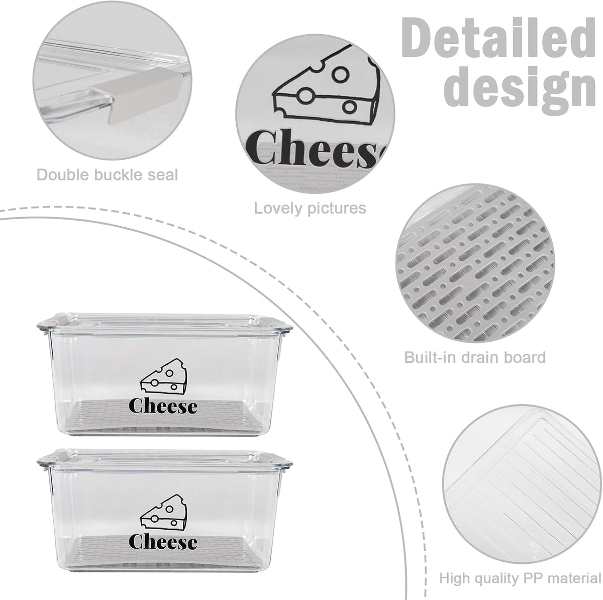 Cheese Holder Food Storage, Airtight Cheese Storage Box with Lid- Non Toxic, Lunch Meat Storage Sandwich Ham Cheeses Salami Sliced Turkey for Refrigerator to Keep Food Fresh,Clear-1Pack