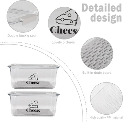 Cheese Holder Food Storage, Airtight Cheese Storage Box with Lid- Non Toxic, Lunch Meat Storage Sandwich Ham Cheeses Salami Sliced Turkey for Refrigerator to Keep Food Fresh,Clear-1Pack