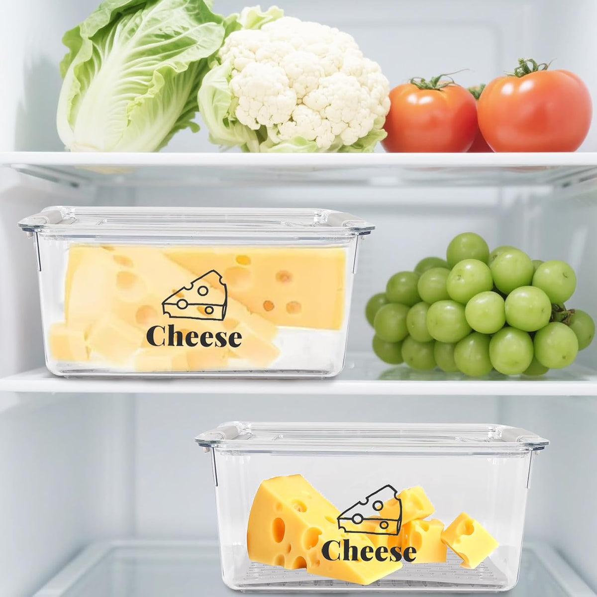 Cheese Holder Food Storage, Airtight Cheese Storage Box with Lid- Non Toxic, Lunch Meat Storage Sandwich Ham Cheeses Salami Sliced Turkey for Refrigerator to Keep Food Fresh,Clear-1Pack
