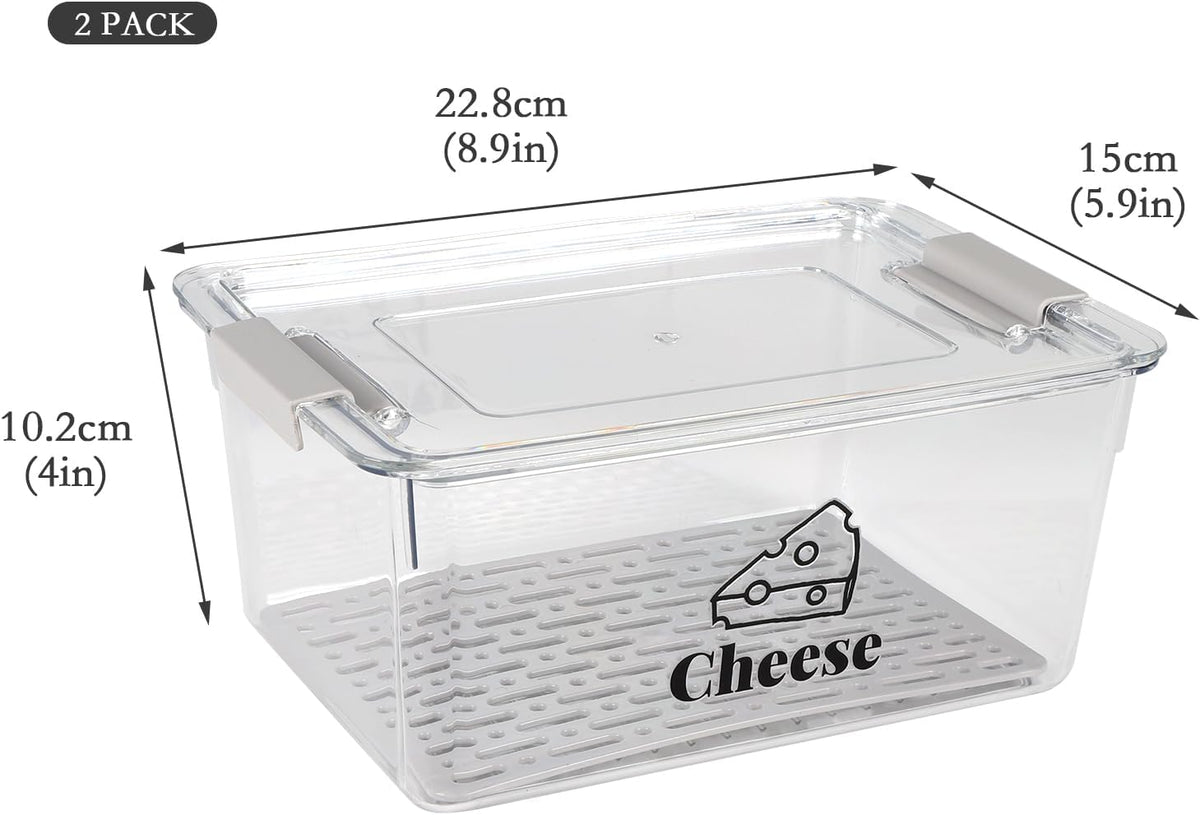 Cheese Holder Food Storage, Airtight Cheese Storage Box with Lid- Non Toxic, Lunch Meat Storage Sandwich Ham Cheeses Salami Sliced Turkey for Refrigerator to Keep Food Fresh,Clear-1Pack