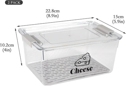 Cheese Holder Food Storage, Airtight Cheese Storage Box with Lid- Non Toxic, Lunch Meat Storage Sandwich Ham Cheeses Salami Sliced Turkey for Refrigerator to Keep Food Fresh,Clear-1Pack