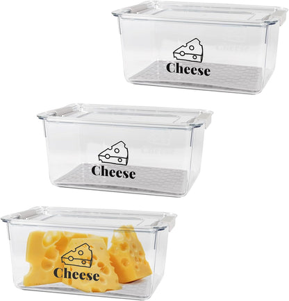 Cheese Holder Food Storage, Airtight Cheese Storage Box with Lid- Non Toxic, Lunch Meat Storage Sandwich Ham Cheeses Salami Sliced Turkey for Refrigerator to Keep Food Fresh,Clear-1Pack