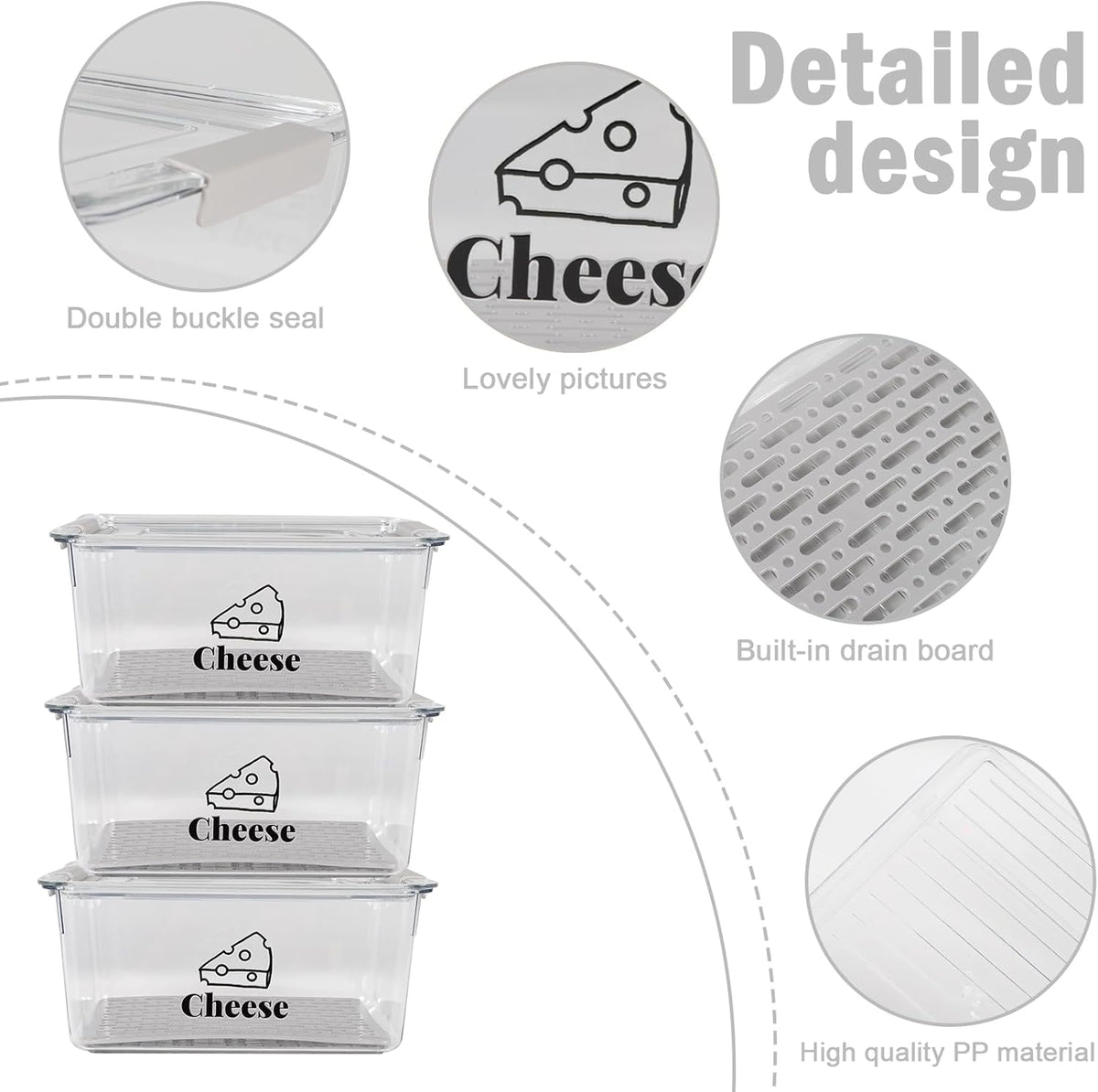 Cheese Holder Food Storage, Airtight Cheese Storage Box with Lid- Non Toxic, Lunch Meat Storage Sandwich Ham Cheeses Salami Sliced Turkey for Refrigerator to Keep Food Fresh,Clear-1Pack