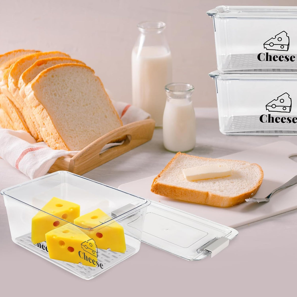 Cheese Holder Food Storage, Airtight Cheese Storage Box with Lid- Non Toxic, Lunch Meat Storage Sandwich Ham Cheeses Salami Sliced Turkey for Refrigerator to Keep Food Fresh,Clear-1Pack