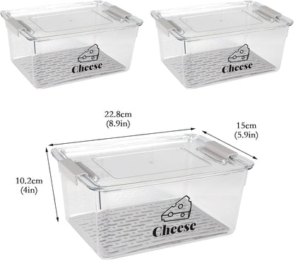Cheese Holder Food Storage, Airtight Cheese Storage Box with Lid- Non Toxic, Lunch Meat Storage Sandwich Ham Cheeses Salami Sliced Turkey for Refrigerator to Keep Food Fresh,Clear-1Pack