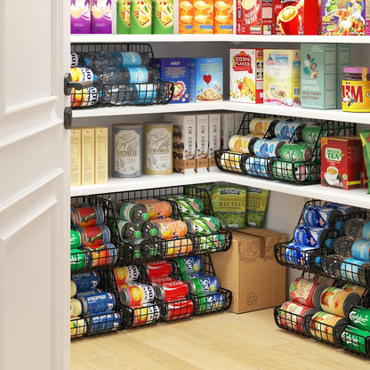 Stacking Can Dispensers 3 Tier with Divider, Large Pantry Can Organizer, Beverage Drink Pop Soda Can Storage Basket, Can Holders for Pantry, Canned Food Rack Wire Bins for Kitchen Cabinet