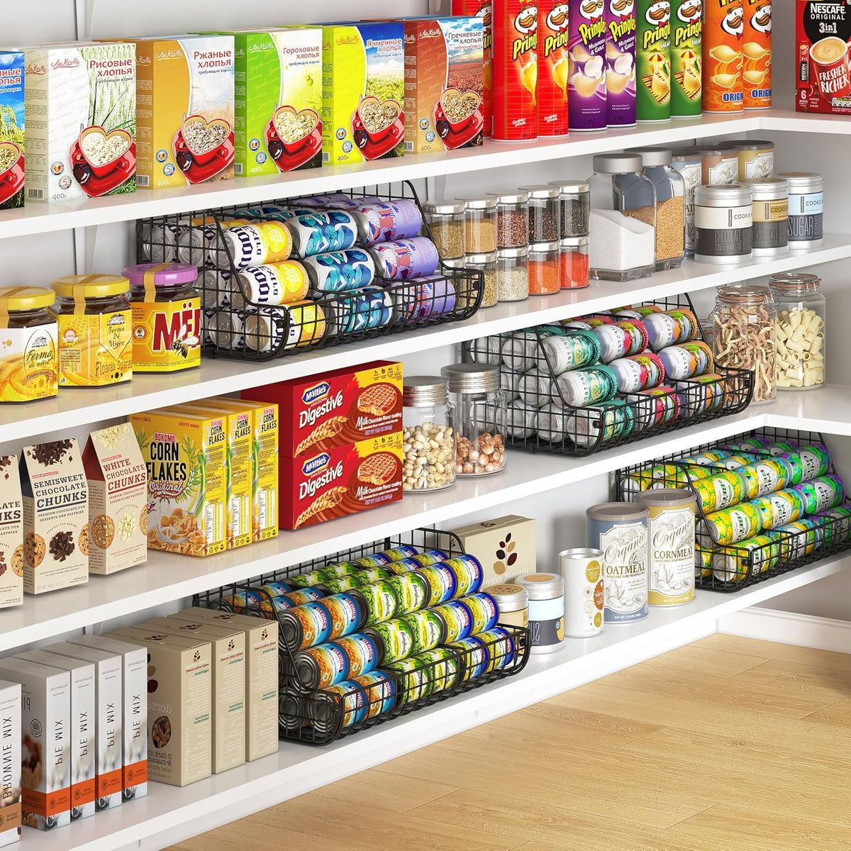Stacking Can Dispensers 3 Tier with Divider, Large Pantry Can Organizer, Beverage Drink Pop Soda Can Storage Basket, Can Holders for Pantry, Canned Food Rack Wire Bins for Kitchen Cabinet