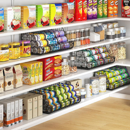 Stacking Can Dispensers 3 Tier with Divider, Large Pantry Can Organizer, Beverage Drink Pop Soda Can Storage Basket, Can Holders for Pantry, Canned Food Rack Wire Bins for Kitchen Cabinet