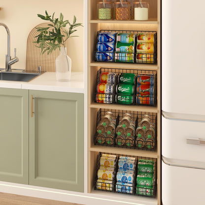 Stacking Can Dispensers 3 Tier with Divider, Large Pantry Can Organizer, Beverage Drink Pop Soda Can Storage Basket, Can Holders for Pantry, Canned Food Rack Wire Bins for Kitchen Cabinet