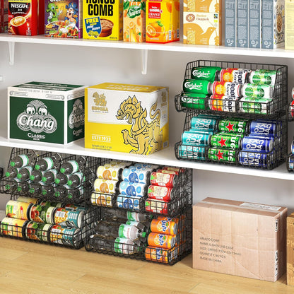 Stacking Can Dispensers 3 Tier with Divider, Large Pantry Can Organizer, Beverage Drink Pop Soda Can Storage Basket, Can Holders for Pantry, Canned Food Rack Wire Bins for Kitchen Cabinet