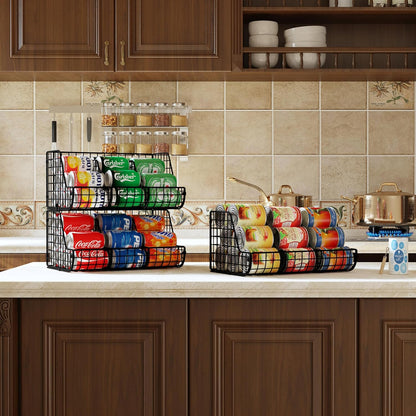 Stacking Can Dispensers 3 Tier with Divider, Large Pantry Can Organizer, Beverage Drink Pop Soda Can Storage Basket, Can Holders for Pantry, Canned Food Rack Wire Bins for Kitchen Cabinet