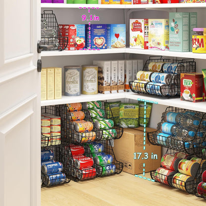 Stacking Can Dispensers 3 Tier with Divider, Large Pantry Can Organizer, Beverage Drink Pop Soda Can Storage Basket, Can Holders for Pantry, Canned Food Rack Wire Bins for Kitchen Cabinet