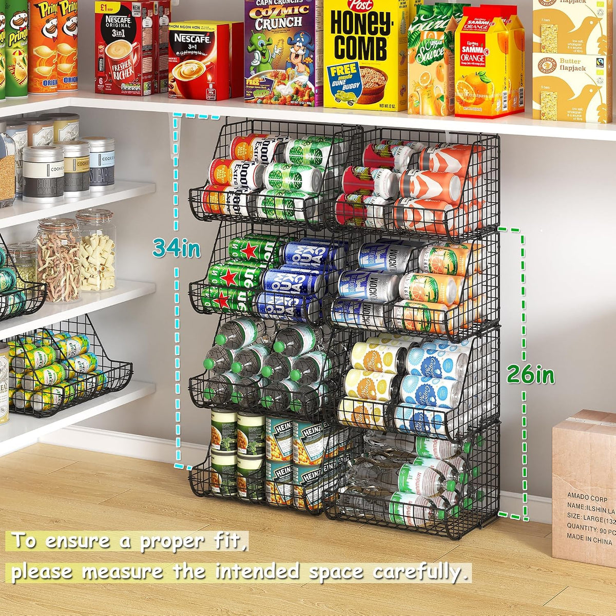 Stacking Can Dispensers 3 Tier with Divider, Large Pantry Can Organizer, Beverage Drink Pop Soda Can Storage Basket, Can Holders for Pantry, Canned Food Rack Wire Bins for Kitchen Cabinet