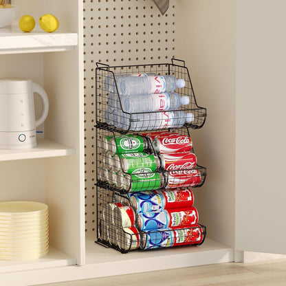 Stacking Can Dispensers 3 Tier with Divider, Large Pantry Can Organizer, Beverage Drink Pop Soda Can Storage Basket, Can Holders for Pantry, Canned Food Rack Wire Bins for Kitchen Cabinet