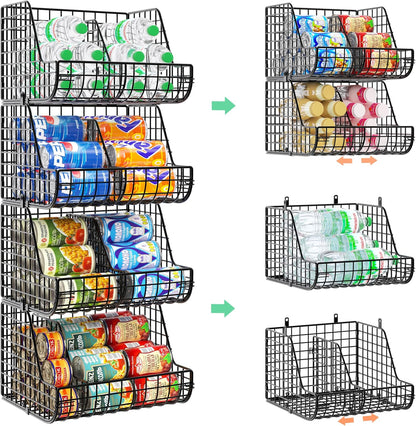 Stacking Can Dispensers 3 Tier with Divider, Large Pantry Can Organizer, Beverage Drink Pop Soda Can Storage Basket, Can Holders for Pantry, Canned Food Rack Wire Bins for Kitchen Cabinet