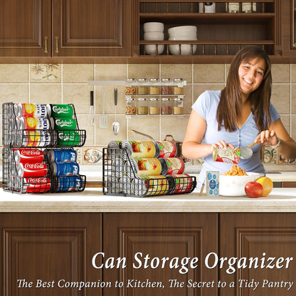 Stacking Can Dispensers 3 Tier with Divider, Large Pantry Can Organizer, Beverage Drink Pop Soda Can Storage Basket, Can Holders for Pantry, Canned Food Rack Wire Bins for Kitchen Cabinet