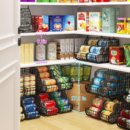 Stacking Can Dispensers 3 Tier with Divider, Large Pantry Can Organizer, Beverage Drink Pop Soda Can Storage Basket, Can Holders for Pantry, Canned Food Rack Wire Bins for Kitchen Cabinet