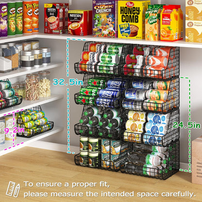 Stacking Can Dispensers 3 Tier with Divider, Large Pantry Can Organizer, Beverage Drink Pop Soda Can Storage Basket, Can Holders for Pantry, Canned Food Rack Wire Bins for Kitchen Cabinet