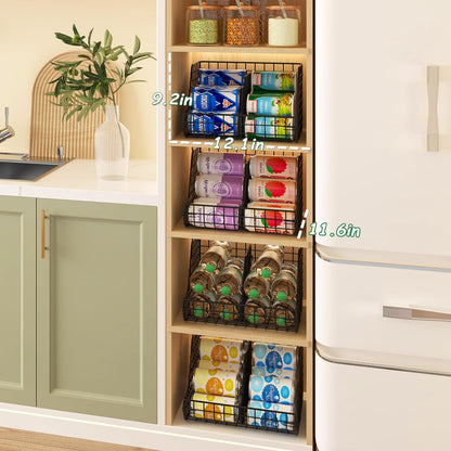 Stacking Can Dispensers 3 Tier with Divider, Large Pantry Can Organizer, Beverage Drink Pop Soda Can Storage Basket, Can Holders for Pantry, Canned Food Rack Wire Bins for Kitchen Cabinet