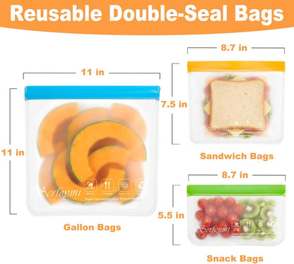 Reusable Gallon Freezer Bags Dishwasher Safe, Extra Thick Reusable Plastic Bags BPA Free, Leak Proof Food Storage Bags with 3 Sizes for Meat, Travel - 2 Gallon 4 Sandwich 4 Snack