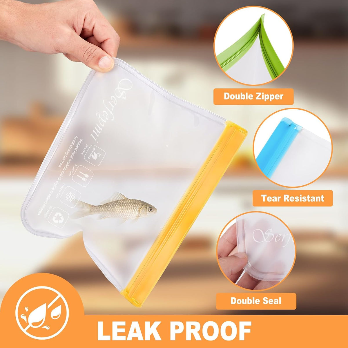 Reusable Gallon Freezer Bags Dishwasher Safe, Extra Thick Reusable Plastic Bags BPA Free, Leak Proof Food Storage Bags with 3 Sizes for Meat, Travel - 2 Gallon 4 Sandwich 4 Snack