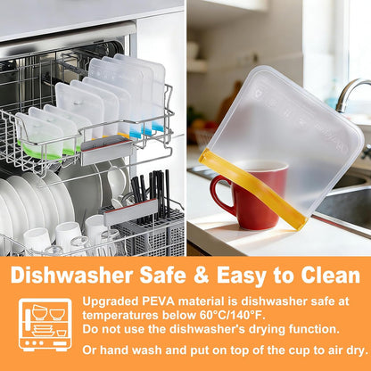 Reusable Gallon Freezer Bags Dishwasher Safe, Extra Thick Reusable Plastic Bags BPA Free, Leak Proof Food Storage Bags with 3 Sizes for Meat, Travel - 2 Gallon 4 Sandwich 4 Snack