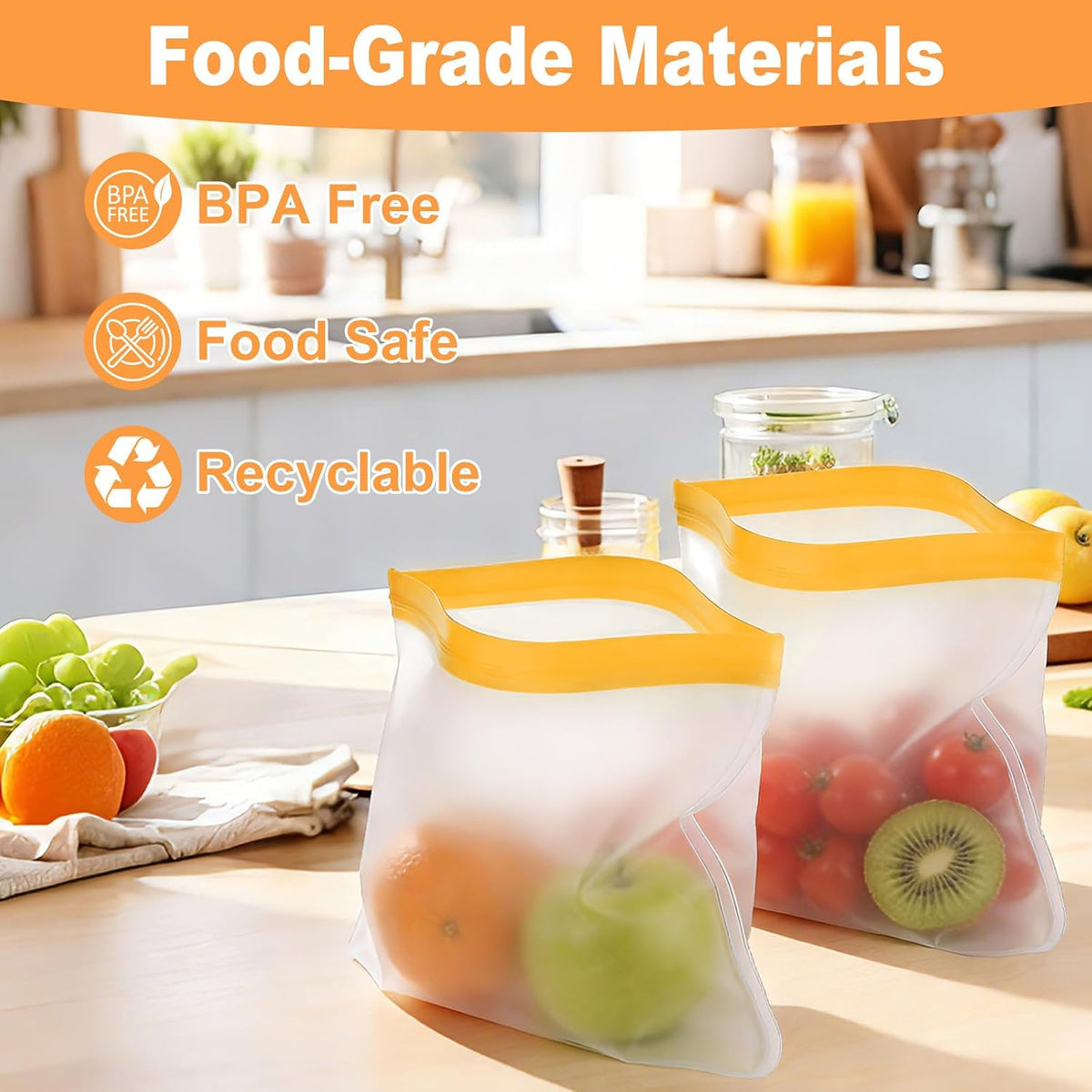 Reusable Gallon Freezer Bags Dishwasher Safe, Extra Thick Reusable Plastic Bags BPA Free, Leak Proof Food Storage Bags with 3 Sizes for Meat, Travel - 2 Gallon 4 Sandwich 4 Snack