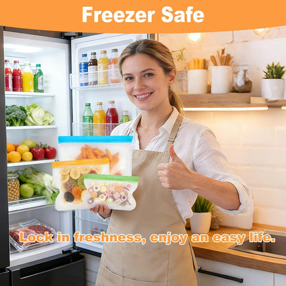 Reusable Gallon Freezer Bags Dishwasher Safe, Extra Thick Reusable Plastic Bags BPA Free, Leak Proof Food Storage Bags with 3 Sizes for Meat, Travel - 2 Gallon 4 Sandwich 4 Snack