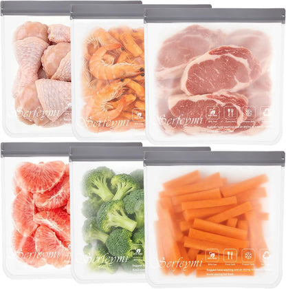 Reusable Gallon Freezer Bags Dishwasher Safe, Extra Thick Reusable Plastic Bags BPA Free, Leak Proof Food Storage Bags with 3 Sizes for Meat, Travel - 2 Gallon 4 Sandwich 4 Snack