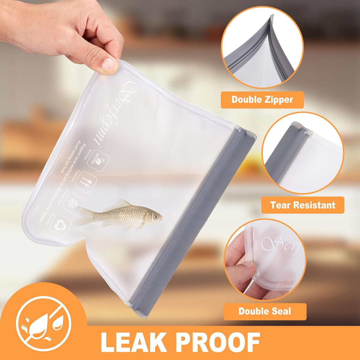 Reusable Gallon Freezer Bags Dishwasher Safe, Extra Thick Reusable Plastic Bags BPA Free, Leak Proof Food Storage Bags with 3 Sizes for Meat, Travel - 2 Gallon 4 Sandwich 4 Snack