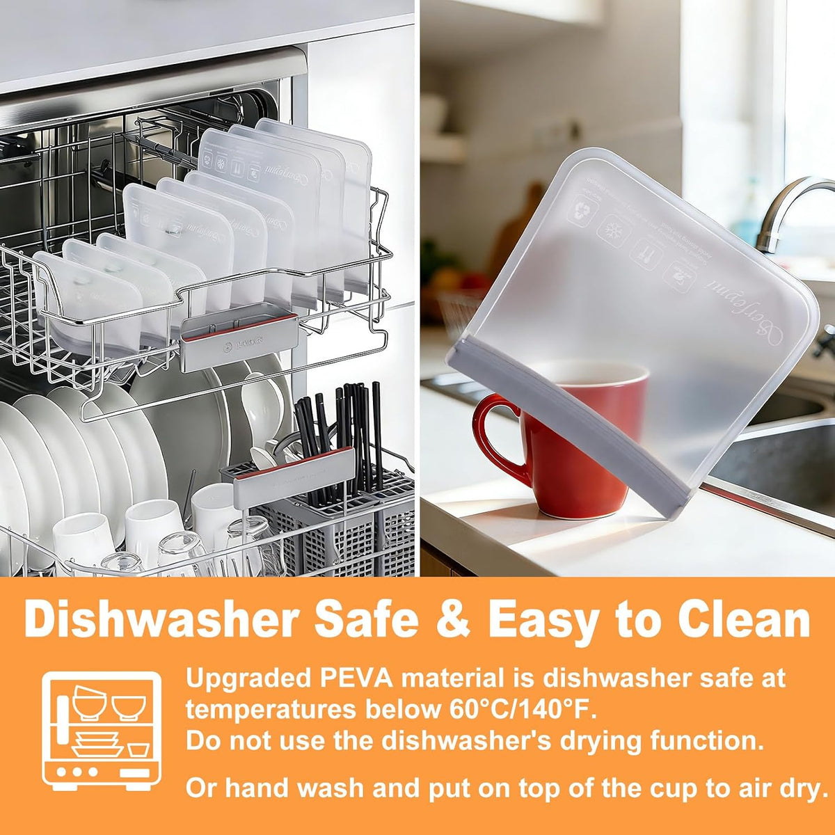 Reusable Gallon Freezer Bags Dishwasher Safe, Extra Thick Reusable Plastic Bags BPA Free, Leak Proof Food Storage Bags with 3 Sizes for Meat, Travel - 2 Gallon 4 Sandwich 4 Snack