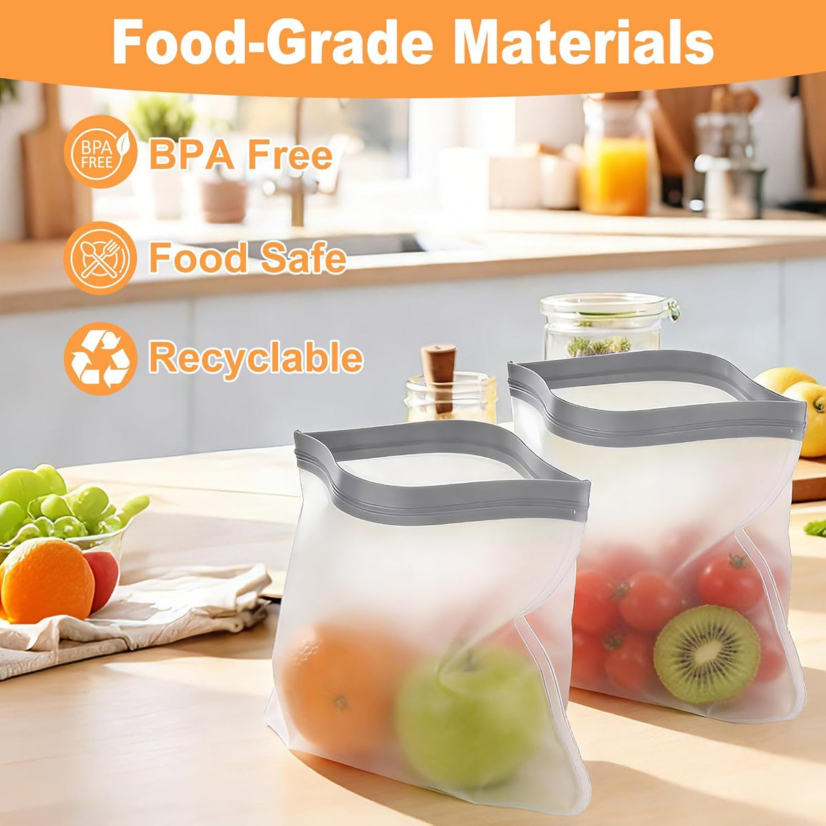 Reusable Gallon Freezer Bags Dishwasher Safe, Extra Thick Reusable Plastic Bags BPA Free, Leak Proof Food Storage Bags with 3 Sizes for Meat, Travel - 2 Gallon 4 Sandwich 4 Snack