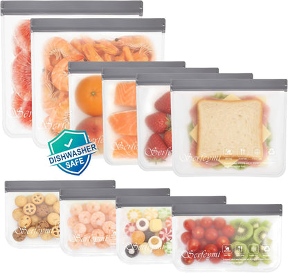 Reusable Gallon Freezer Bags Dishwasher Safe, Extra Thick Reusable Plastic Bags BPA Free, Leak Proof Food Storage Bags with 3 Sizes for Meat, Travel - 2 Gallon 4 Sandwich 4 Snack