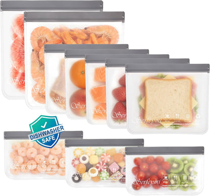 Reusable Gallon Freezer Bags Dishwasher Safe, Extra Thick Reusable Plastic Bags BPA Free, Leak Proof Food Storage Bags with 3 Sizes for Meat, Travel - 2 Gallon 4 Sandwich 4 Snack