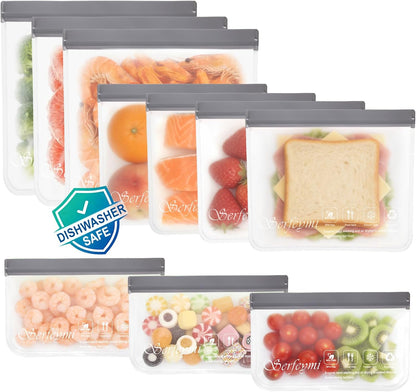Reusable Gallon Freezer Bags Dishwasher Safe, Extra Thick Reusable Plastic Bags BPA Free, Leak Proof Food Storage Bags with 3 Sizes for Meat, Travel - 2 Gallon 4 Sandwich 4 Snack