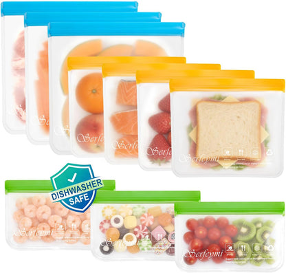 Reusable Gallon Freezer Bags Dishwasher Safe, Extra Thick Reusable Plastic Bags BPA Free, Leak Proof Food Storage Bags with 3 Sizes for Meat, Travel - 2 Gallon 4 Sandwich 4 Snack