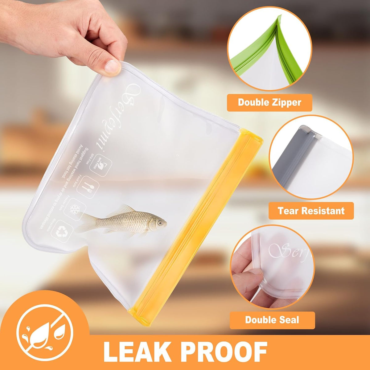 Reusable Gallon Freezer Bags Dishwasher Safe, Extra Thick Reusable Plastic Bags BPA Free, Leak Proof Food Storage Bags with 3 Sizes for Meat, Travel - 2 Gallon 4 Sandwich 4 Snack