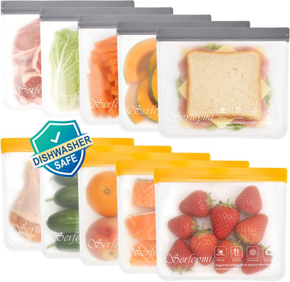 Reusable Gallon Freezer Bags Dishwasher Safe, Extra Thick Reusable Plastic Bags BPA Free, Leak Proof Food Storage Bags with 3 Sizes for Meat, Travel - 2 Gallon 4 Sandwich 4 Snack
