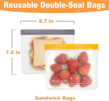 Reusable Gallon Freezer Bags Dishwasher Safe, Extra Thick Reusable Plastic Bags BPA Free, Leak Proof Food Storage Bags with 3 Sizes for Meat, Travel - 2 Gallon 4 Sandwich 4 Snack